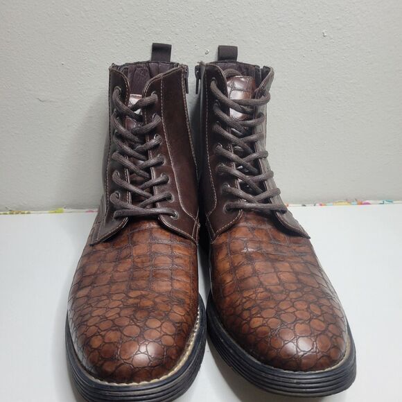 Todd Welsh Mens Brown Reptile Print Lace Up Boots Shoes Size 9.5 - Picture 1 of 9